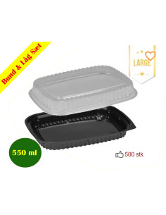 Sushi Tray Large (V.Pack) DK Oval Bottom/Lid Black 500pc/box - 