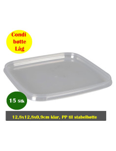 Condi bøtte låg 12,8x12,8x0,9cm klar PP til stabelbøtte.