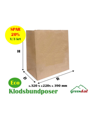 Klodsbundspose brun 26L 80gr 320x220x390mm 