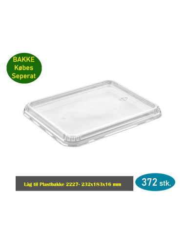 Låg til plastbakker 2227 flad APET klar 232x183x16mm 372stk/kar