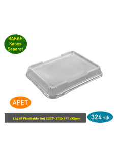 Låg til plastbakker 2227 dome klar APET 232x183x32mm 324stk/kar