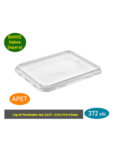 Låg til plastbakker 2227 flad APET klar 232x183x16mm 372stk/kar