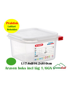 Beholder Araven lufttæt L17.6xB16.2xH10cm 1/6GN 1.7ltr polypropylen låg klar