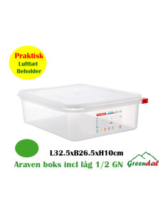 Beholder Araven lufttæt L32.5xB26.5xH10cm 1/2GN 6.5ltr polypropylen låg klar