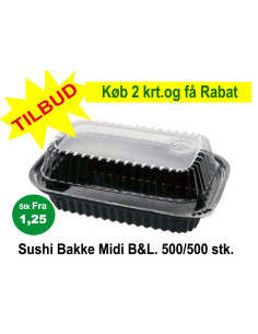 Sushi Tray Medium (V.Pack) DK Oval Bottom/Lid Black 500pc/box - 