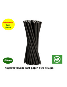 Sugerør Papir Sort Smoothie Ø8x25cm 100stk/pak