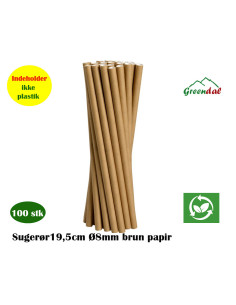 Sugerør 19,5cm Ø8mm brun papir 100 stk/pk.