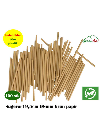 Brunt Sugerør 19,5cm Ø8mm brun papir 100 stk/pk.