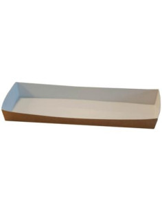 Pølsebakke med kant 20x9x2cm Brun/Hvid 6x100stk/kar - 