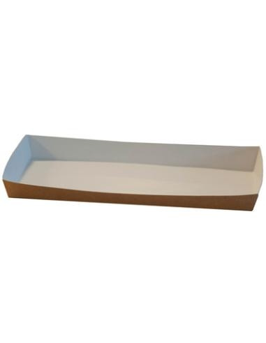 Pølsebakke med kant 20x9x2cm Brun/Hvid 6x100stk/kar - 