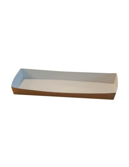 Pølsebakke med kant 20x9x2cm Brun/Hvid 6x100stk/kar - 