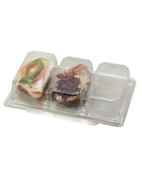 Plastbakke m/hængslet låg 3-rums Smørrebrød - 