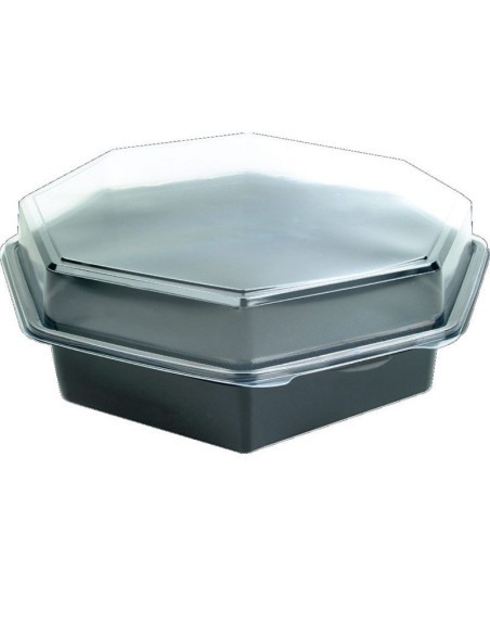 Plastbakke Octaview m/hængslet låg  sort 23x23x8cm - 