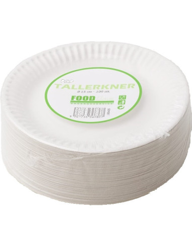 Tallerken Hvid Pap 15cm 20x100stk/kar - 