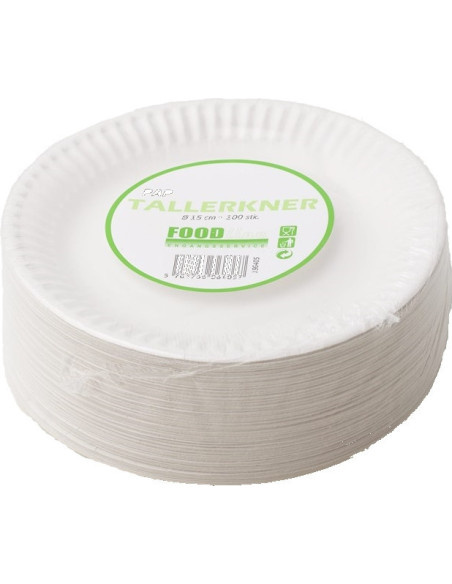Tallerken Hvid Pap 15cm 20x100stk/kar - 
