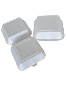 Burger box foam w/lid XXL white 205x205x110mm 2x100pc/pack - 