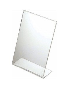 Brochuredisplay acryl A6 klar L-form skrå t/bord vertikal - 