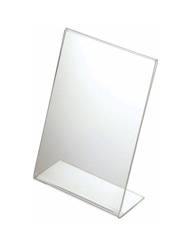 Brochuredisplay acryl A6 klar L-form skrå t/bord vertikal - 