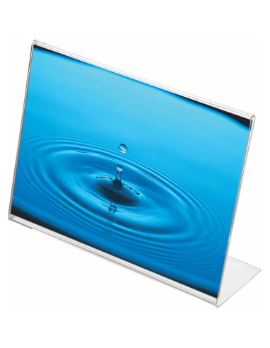 Brochuredisplay acryl A7 klar L-form skrå t/bord horisontal - 