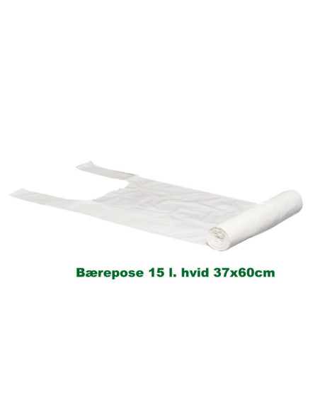Bærepose T-Shirt plastik hvid 15my 370x600mm 1500stk/kar - 