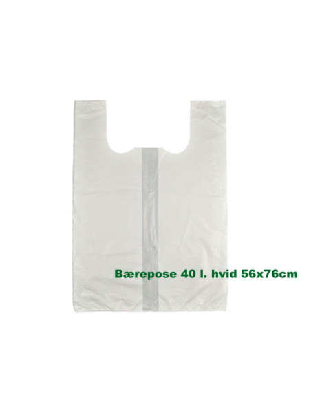Bærepose, 40 l, hvid, HDPE/virgin, 56x76cm, på blok