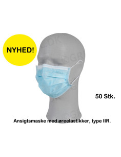 Ansigtsmaske med øreelastikker type IIR Excellent 3-lags blå