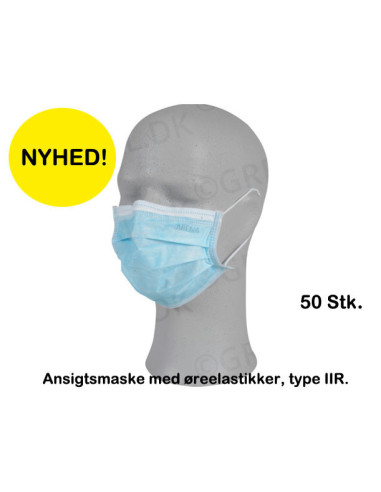Ansigtsmaske med øreelastikker type IIR Excellent 3-lags blå