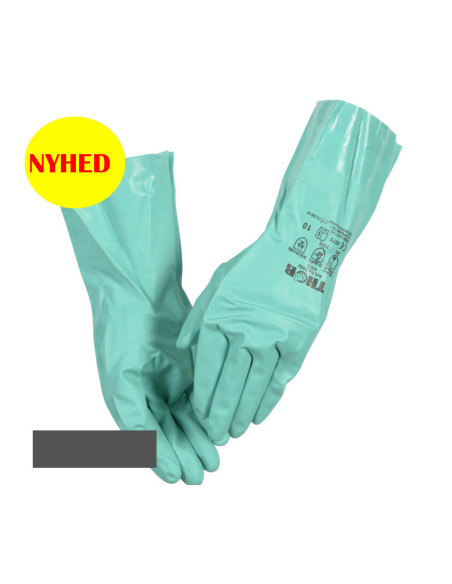 Husholdningshandske THOR 7 grøn nitril m/velour ru overflade - 