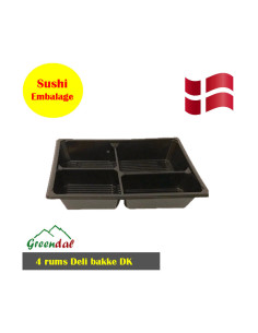 Plastic tray 4-room i Rect. Black/Clear including lid 300pc/box -  2