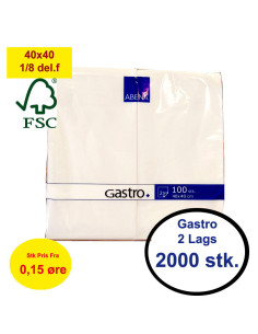 Napkin Gastro 40x40cm 2-layer 1/8 fold White 2000pc/pack - 