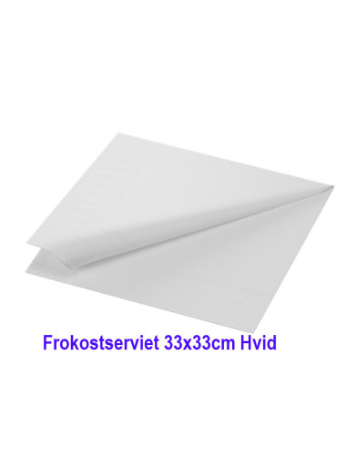 Frokostserviet Duni 33x33cm 3-lags 1/4 fold Hvid 1000stk/kar 