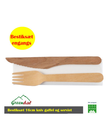 Bestiksæt 16cm brun birketræ/nyfiber med kniv gaffel og serviet