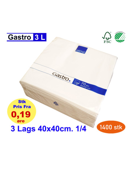 Napkin Gastrot 40x40 3-layer 1/4 fold White 1400pc/box - 