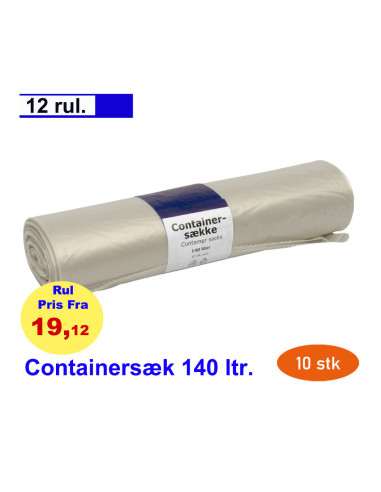 Containersæk 140 l. klar LDPE/gena. 92x144,5cm Krt. 12x10stk/rul.