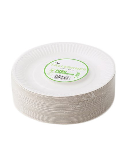 Tallerken Hvid Pap 18cm 10x100stk/kar - 