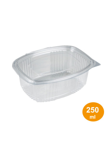 Plastic tray 250 ml. w/hinged lid Oval Ready 100pc/pack - 