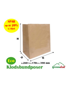 Klodsbundspose 20 ltr. Brun 260x170x390mm papir