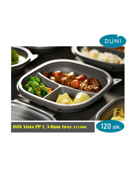 Plastic tray Octaview 3-room 23x23x6cm 1300ml Black 160pc/box - 